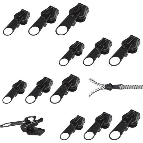 Lot de 12 curseurs de rechange pour fermeture éclair - Kit de réparation de fermeture éclair amovible - Pour vêtements, sac, bagages, housse de couette (noir, 12 pièces) (1/5)