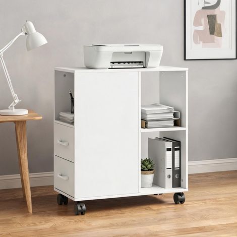 Meuble de rangement de bureau blanc 60 x 30 x 65 cm (1/5)