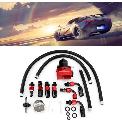 Kit de régulateur de pression de carburant universel réglable, manomètre d'huile 160 psi, raccord AN 6 (rouge + noir) (1/5)