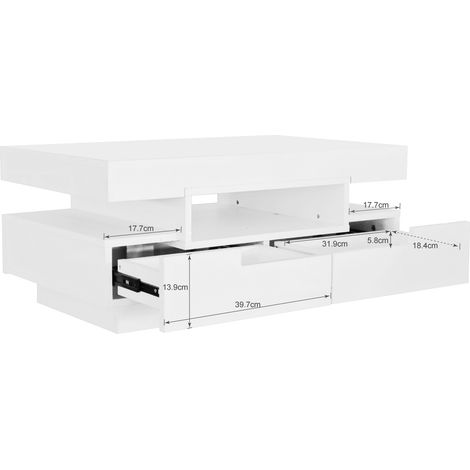 Tavolino da salotto bianco lucido con striscia LED e 4 cassetti (1/5)