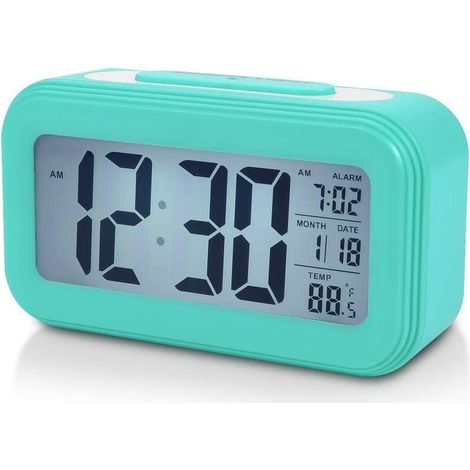Uhr, 11 cm, batteriebetriebener digitaler Wecker fürs Schlafzimmer, LCD-Nachttischwecker mit Schlummerfunktion, Hintergrundbeleuchtung, Nachtlicht, Datum und Temperatur, Sleep-Timer für Langschläfer, 