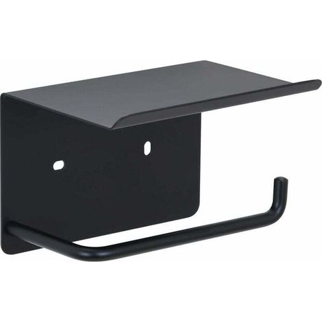 Porte Papier Toilette avec Tablette Adhesif , Support Papier Rouleau sans Percage Acier INOX SUS 304, Derouleur Papier Toilette Auto-adhésive Mural pour Salle de Bain(Noir) (1/4)