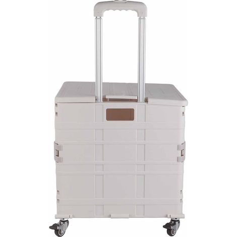 Chariot utilitaire pliable à 4 roues universelles avec frein silencieux, chariot à main pliable et caisse de rangement roulante avec couvercle, blanc, grandes roues (1/5)