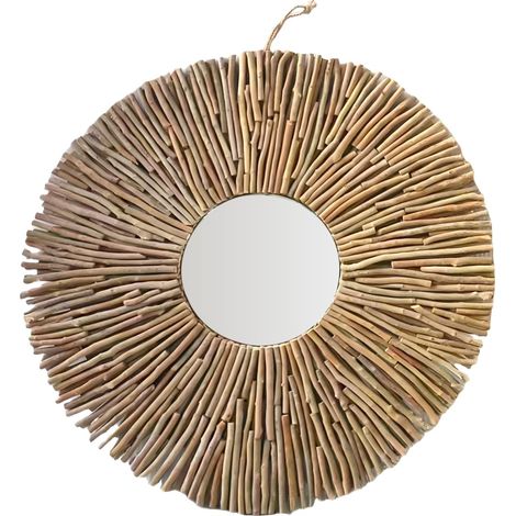 Specchio rotondo in legno di pino da tè con stile naturale
