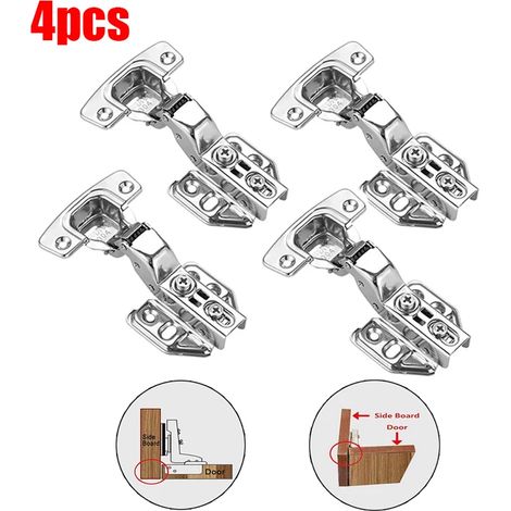 (Lot de 4) Charnières de porte de placard en acier inoxydable avec amortisseur hydraulique, fermeture douce et silencieuse, charnières invisibles avec vis. (1/5)