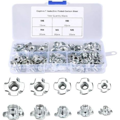 Écrous À Griffes En T Pour Bois – Lot De 90 Pièces M3 M4 M5 M6 M8 – Fixation Robuste Pour Meubles Et Projets De Menuiserie (1/4)