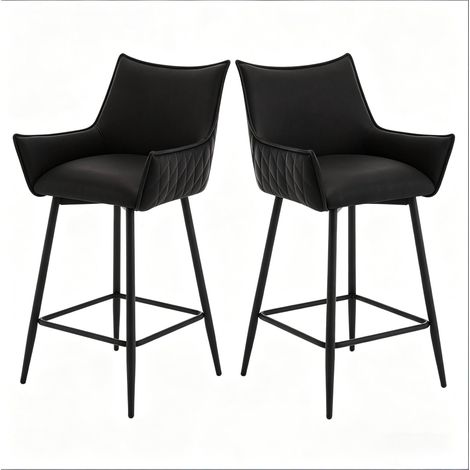 Set di 2 sgabelli da bar vintage in PU e metallo antracite con schienale e braccioli (1/5)