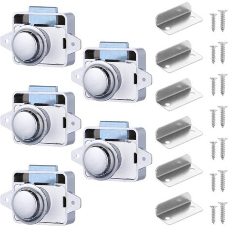 Set mit 5 Druckknopf-Schubladenschlössern für Schränke, schlüsselloses Ratschenschloss für Wohnwagen, Wohnmobile, Campervans, Boote, verchromt
