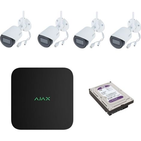 Ajax Kit NVR 8 canali nero + 4 telecamere IP Wifi 4MP 2.8 mm + Hard disk 1Tb - 70938