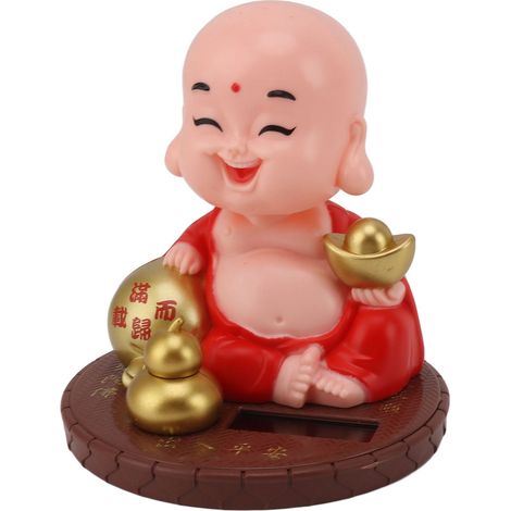 Petite figurine de moine à hocher, alimentée à l'énergie solaire, pour bureau, table, fenêtre, tableau de bord de voiture, maison, restaurant, hôtel, café, couleur rouge (1/5)