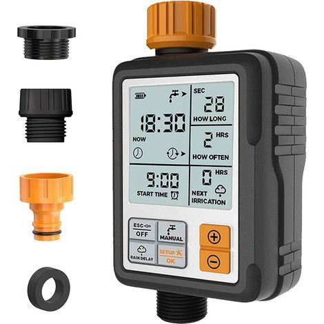 Minuterie de tuyau, minuterie d'arrosage programmable, minuterie d'arrosage avec retard de pluie/verrouillage enfant/modes d'arrosage automatique et manuel/étanche IP65, minuterie d'irrigation de jard (1/5)
