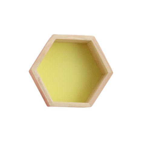 Étagère murale en bois massif présentoir étagère, forme de hexagonale en nid d'abeille (moyen, jaune) (1/5)