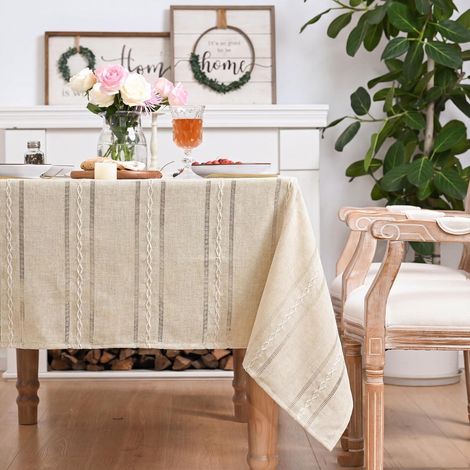 Tischdecke Landhausstil Beige 140x200 cm Rechteckig Polyester Waschbar