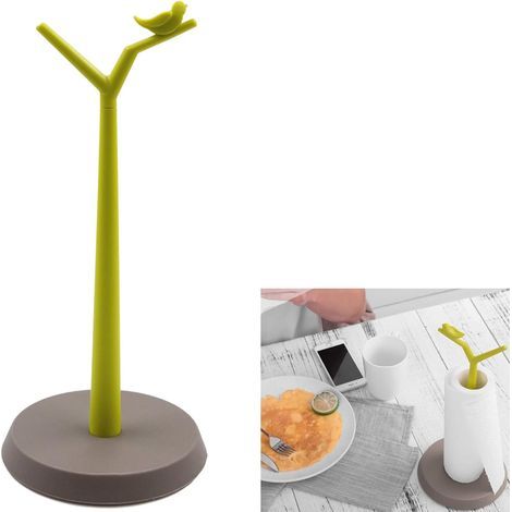 Green 1-piece kitchen paper towel holder - freestanding vertical paper towel holder with non-slip base and bird decoration, suitable for living room and bathroom, 360 x 160 mm (1/5)