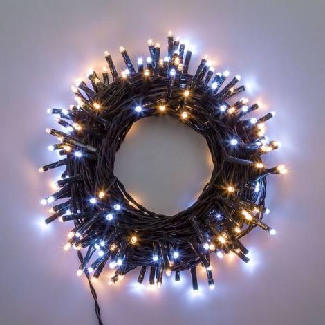 Guirlande lumineuse d'extérieur 13m 180 mini LED – Bicolore blanc chaud et blanc froid – Câble vert avec 8 jeux de lumière – Lotti - 180mini (1/5)