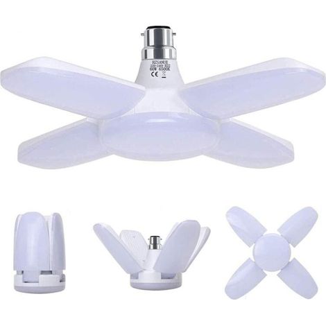Lampe Garage B22 60W,Lampe Atelier Blanc Froid 6500K 6800Lm,Déformable avec 4 Panneaux Ajustables, Éclairage Plafond LED, pour Garages (1/5)