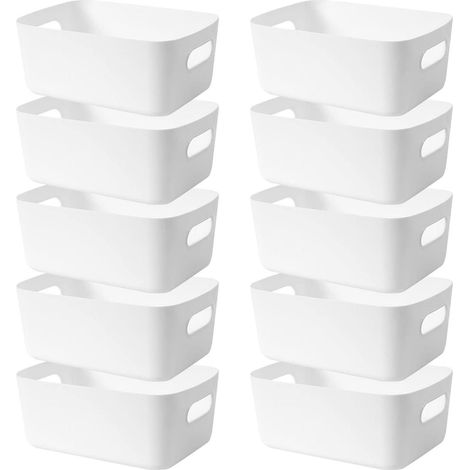 Panier De Rangement - 24x17x10 Cm - En Plastique Rigide - Empilable Avec Poignées Latérales - Pour Cuisine Salle De Bain Bureau - Lot De 10