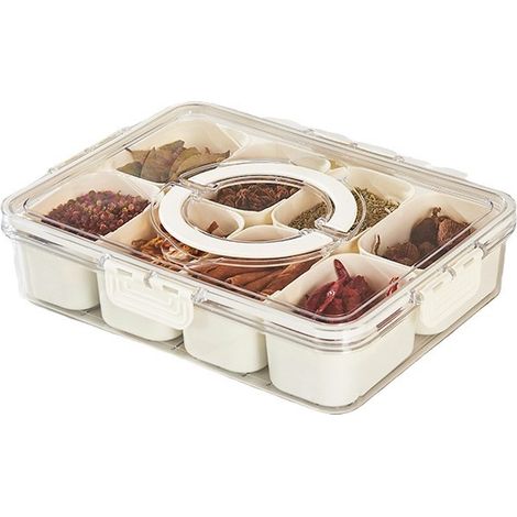 Bandeja hermética de 8 compartimentos con tapas extraíbles: organizador cuadrado transparente para frutas, frutos secos, dulces y aperitivos, libre de BPA, perfecto para fiestas. (1/4)