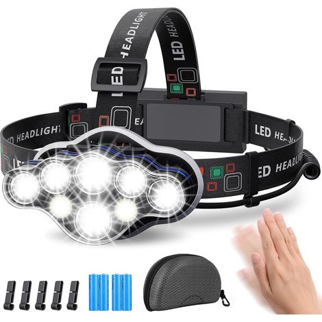 Lampada frontale, 18000 lumen 8 LED Torcia frontale 8 modalità di illuminazione, lampada frontale a LED ultra potente USB ricaricabile 90° regolabile impermeabile e leggera per pesca, campeggio, lettu (1/5)