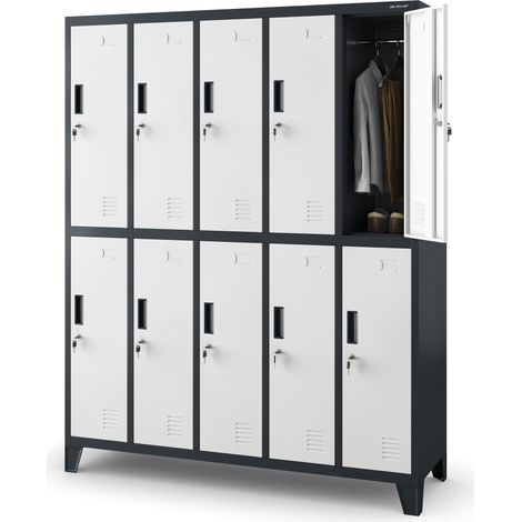 Jan Nowak Spint Schließfachschrank 5B2A Metallspind Umkleideschrank 10 Fächer Stahlblech Pulverbeschichtet 172 cm x 136 cm x 45 cm - anthrazit/weiß (1/7)