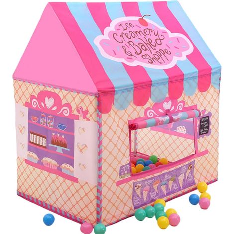 Tente de jeu pour enfants, maisonnette intérieure et extérieure avec porte et fenêtres à enrouleur, tente dessert et petite cabane arbre (1/5)