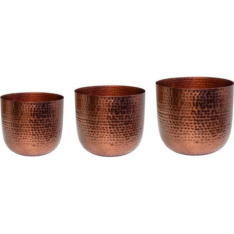 Felix Hammered Planter (Set of 3) - Metal - Bronze