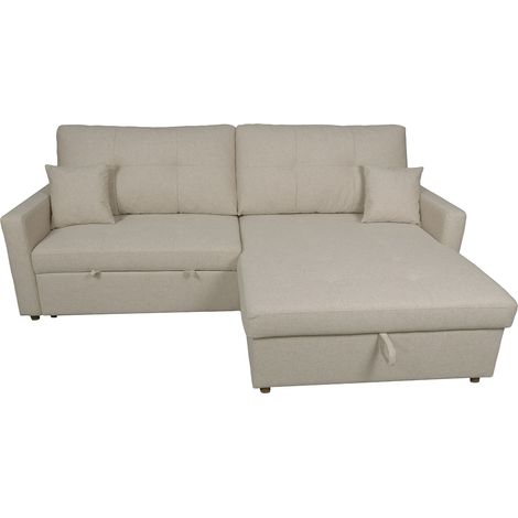 Home Heavenly® - Sofá chaise longue reversible SAHARA, con arcón de almacenamiento y cama extraíble, tapizado antimanchas con ca  Color: Beige