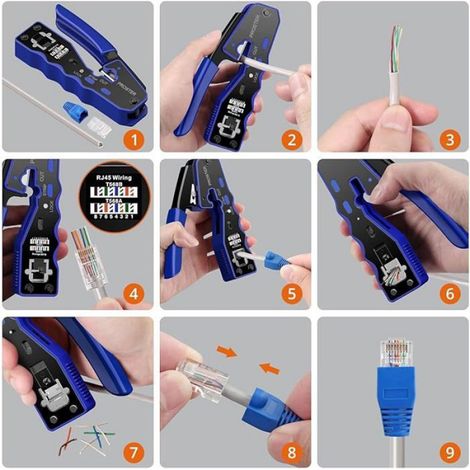 Pince à Sertir RJ45 Traversante Cat6 Outil de Sertissage RJ45 Professionnel, Pince Réseau Ethernet Bleu, Pince seul PINCE A SERTIR (1/5)