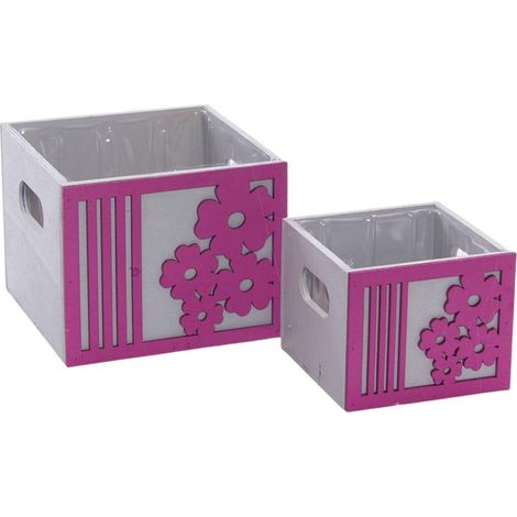 Cache-pots fuchsia en bois Fleur, set de 2, 15 x 15 x H. 12 cm (lot de 3) (1/2)
