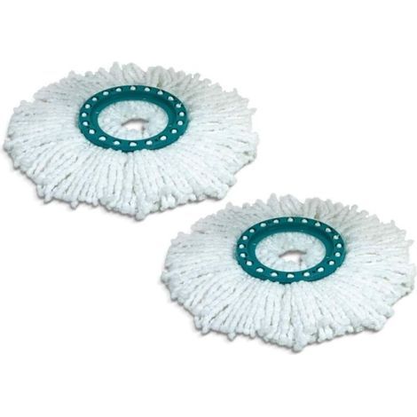 Set di 2 testine di ricambio per mocio a disco, ideali per pavimenti piastrellati e in pietra, in microfibra assorbente per acqua e sporco, con frange di ricambio, facili da sostituire. (1/5)