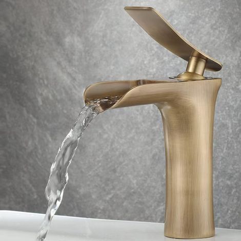 European-style antique all-copper faucet, retro bamboo-style bathroom hot and cold water basin faucet manufacturer -- waterfall low model