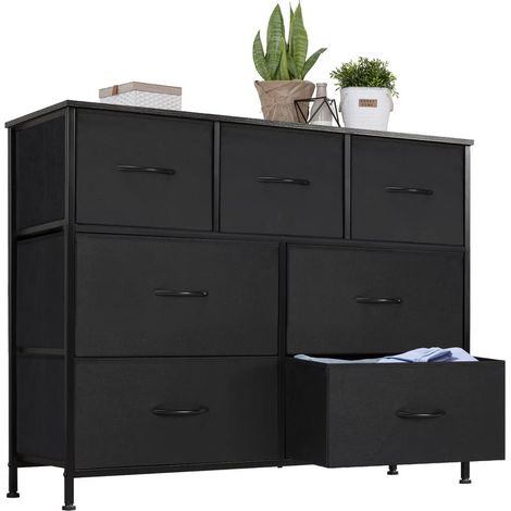 Commode textile 7 tiroirs – meuble de rangement pour vêtements et objets – armoire décorative pour intérieur,Noir (1/5)