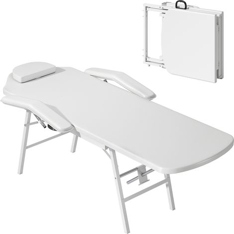 Table de massage portable, canapé de massage pliable avec revêtement en similicuir, rembourrage en mousse, structure en acier, blanc