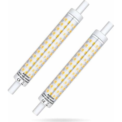 R7S LED 118 mm à intensité variable 10 W, ampoule R7S 118 mm blanc chaud 3000 K, 360 degrés, douille linéaire, sans scintillement, lot de 2 [Classe énergétique A++] (1/5)