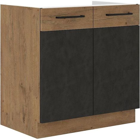 Vigo Spülenschrank 80cm Eiche Lancelot Matera Grau Küchenzeile Küchenblock Küche (1/4)