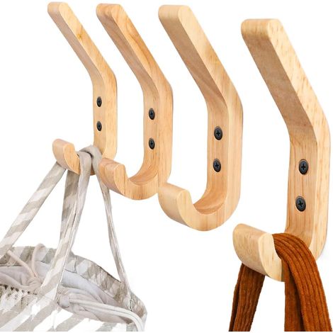 CCYKXA 4-teilige 155 mm J-förmige Kleiderhaken, Kleiderhaken aus Holz, verbesserte Handtuchhaken zur Wandmontage, Eiche der Güteklasse A, handpolierte Oberfläche, geeignet für Küche und Schlafzimmer (1/4)