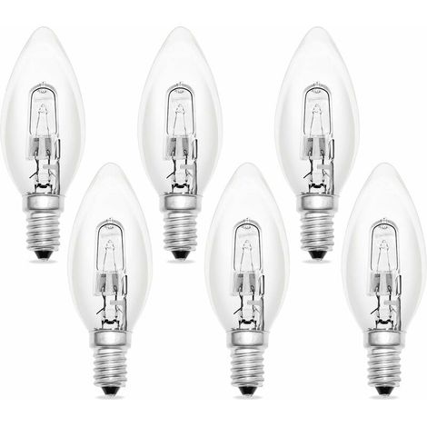 Set of 6 E14 60W 230V Incandescent Candle Bulbs, E14 Flame, Warm White 2700K, 650LM, Dimmable, C35 Clear, for Lighting Chandeliers and Desk Lamps (1/5)
