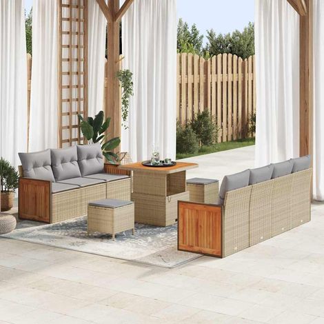 Garten-Sofa-Set 10 pcs Beige und Hellgrau Poly-Rattan vidaXL (1/5)