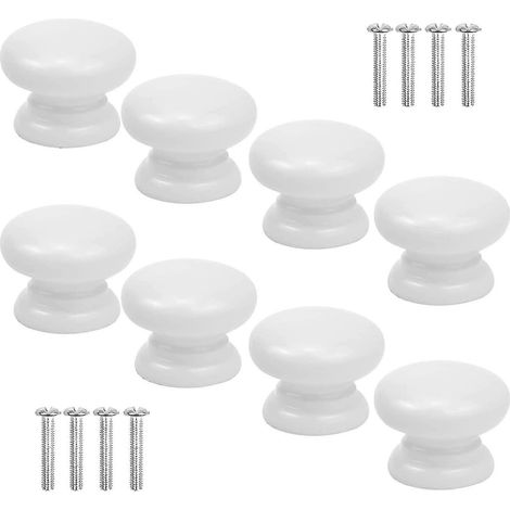 Lot de 8 boutons de meuble, boutons de tiroir blancs de 33 mm, boutons de porte ronds et massifs en forme de champignon. (1/5)