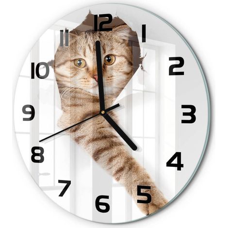Horloge Murale Ronde Contemporaine en Verre Silencieuse Salon Cuisine Bureau Chat fi 30 cm (1/5)