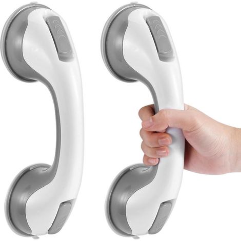 Lot de 2 Barres d'appui de douche à aspiration, Poignées de sécurité amovibles Gris pour salle de bain, 30 cm (1/5)