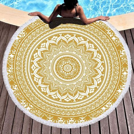 Serviette de Plage Mandala Ronde, Towel Beach en Microfibre, Couverture de Plage légère pour Les Enfants, Les Adolescents, Les Adultes 150cm(ST-00060) (1/5)