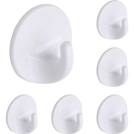 Lot de 6 crochets adhésifs en plastique, crochets muraux sans couture, crochets blancs multi-usages résistants pour cuisine, salle de bain, bureau, placard (1/5)