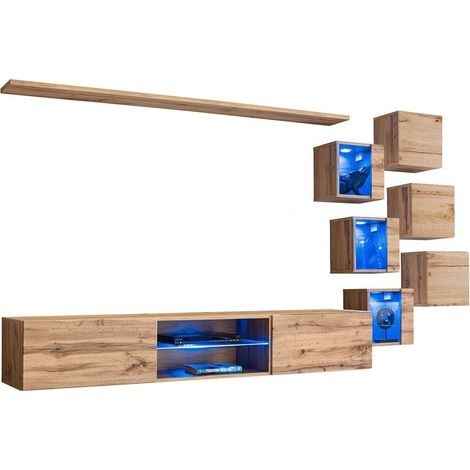 Set di mobili da soggiorno SWITCH XXI design – Rovere – LED integrato – Mobile TV sospeso