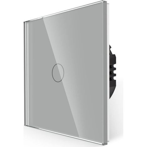 Interrupteur unipolaire, pas de fil neutre nécessaire, interrupteur de contrôle tactile avec panneau en verre gris, interrupteur mural moderne avec rétroéclairage LED, 1 bouton 1 voie