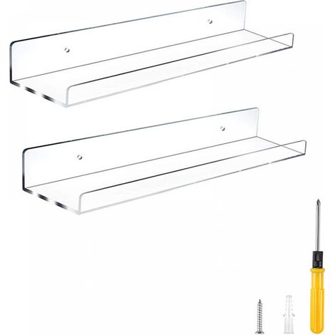 Estante flotante de acrílico - 38 cm - Estante de pared para baño y expositor de juguetes pequeños - Transparente - 2 unidades (1/5)