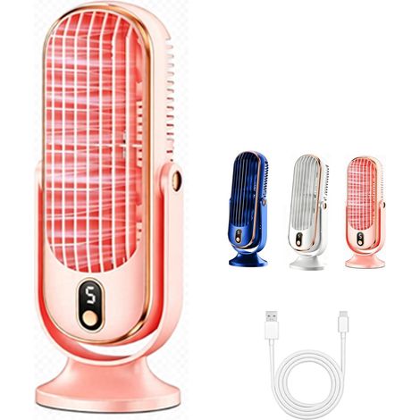 Ventilateur Portable USB Rechargeable, Oscillant, 5 Vitesses, Moteur Sans Balais, pour Bureau, Rose (1/4)