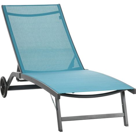 Sonnenliege, Liegestuhl Mit Rollen, Relaxliege Mit Verstellbarer Rückenlehne, Gartenliege, Polyester, Alu, Blau, 195 X 165 X 102 Cm