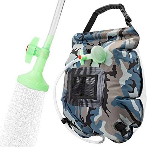 Sac de douche solaire portable de 20 L pour la randonnée et le camping, avec tuyau et pommeau de douche remplaçable.-AquaForge