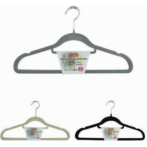 TRADE SHOP - Set 3pz Grucce Stampelle Appendiabito Velluto Vestiti Pantaloni Vari Colori 10463 - (1/2)